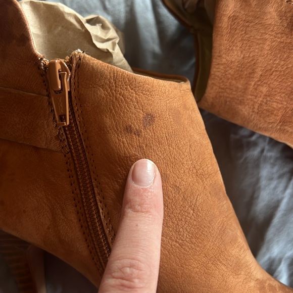 Aldo Suede Camel Peep-Toe Bootie, Size 7.5 - Picture 11 of 15